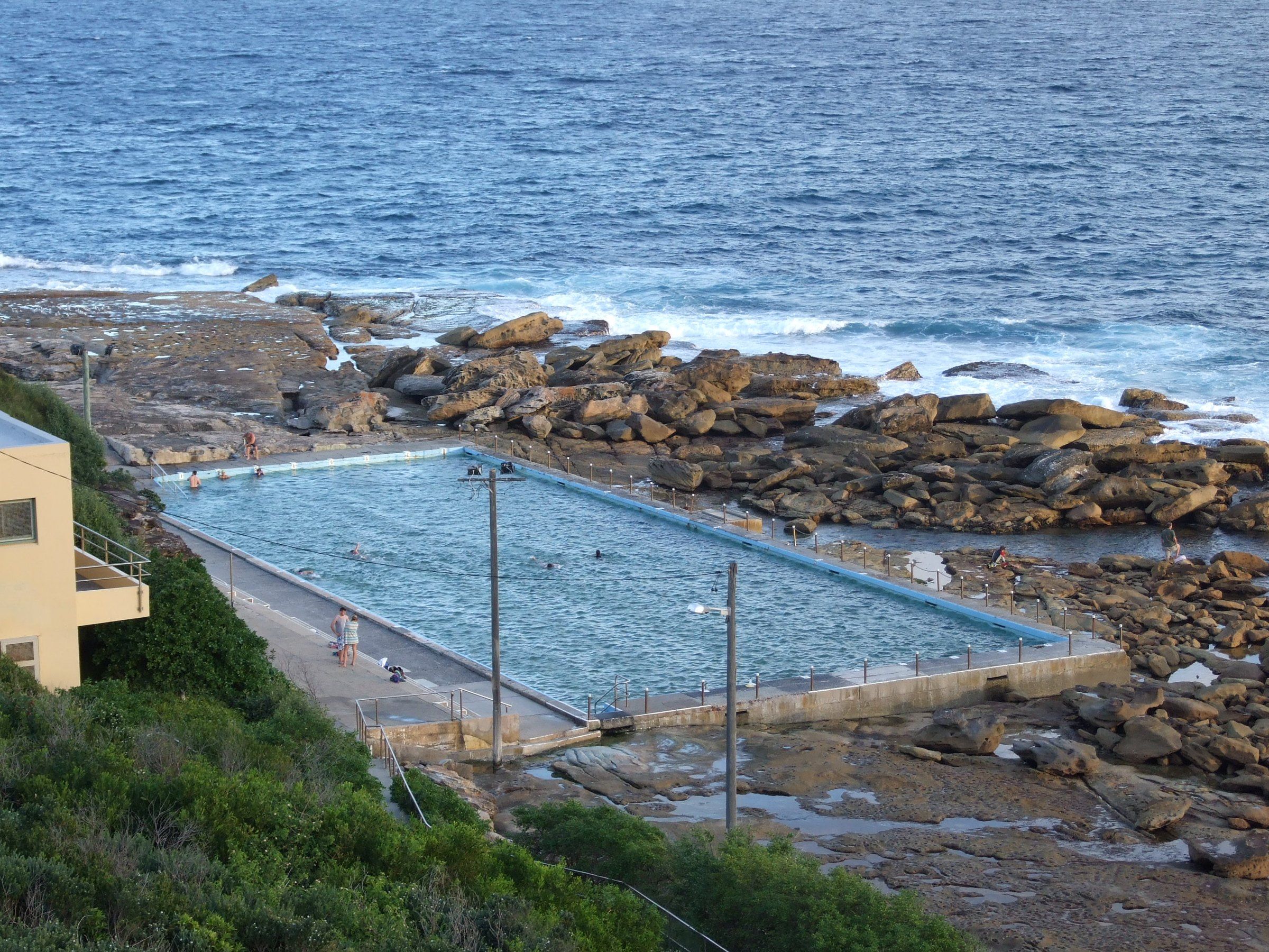 The ocean swimming pool on the rocks at Freshwater, the sea beyond