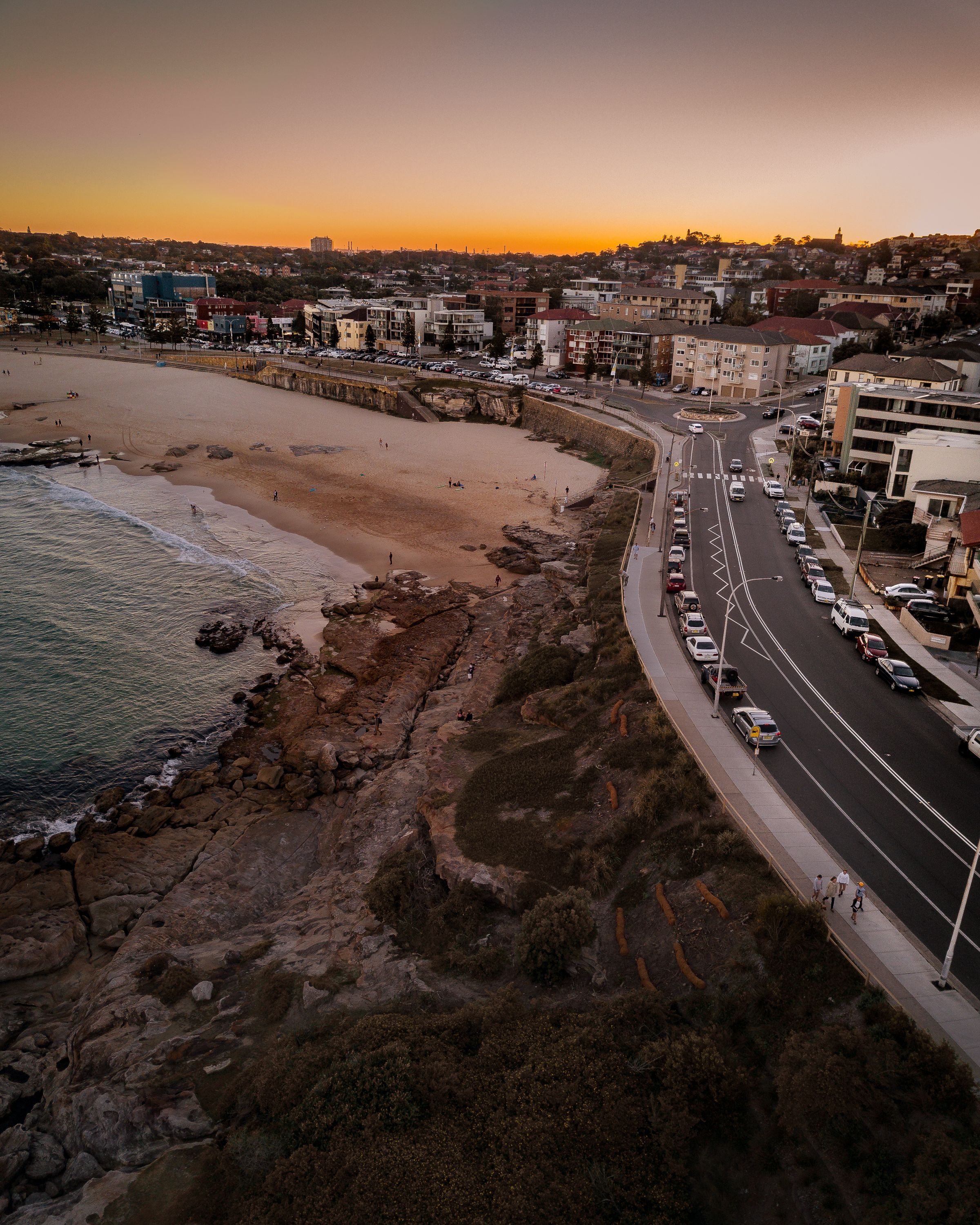 Maroubra Beach from above at sunset