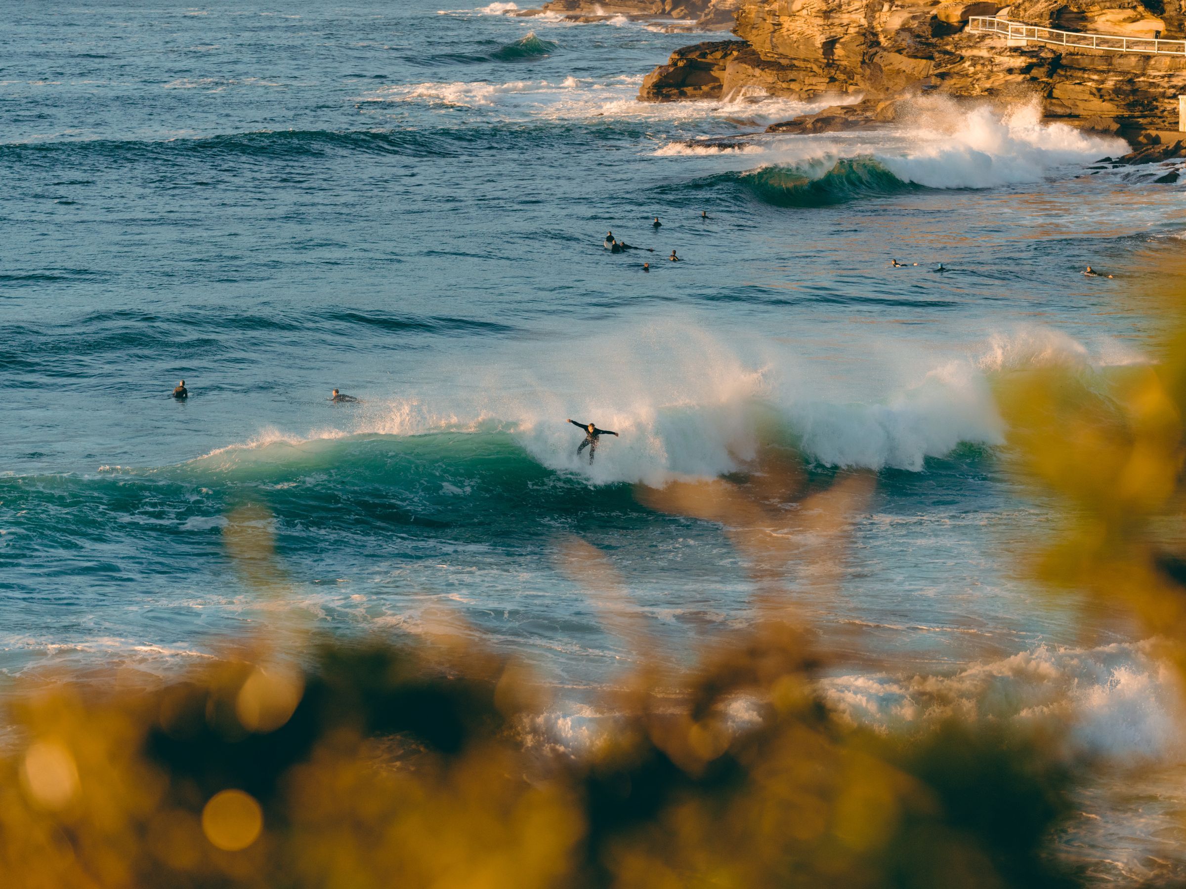 Surfer riding a wave at Bronte