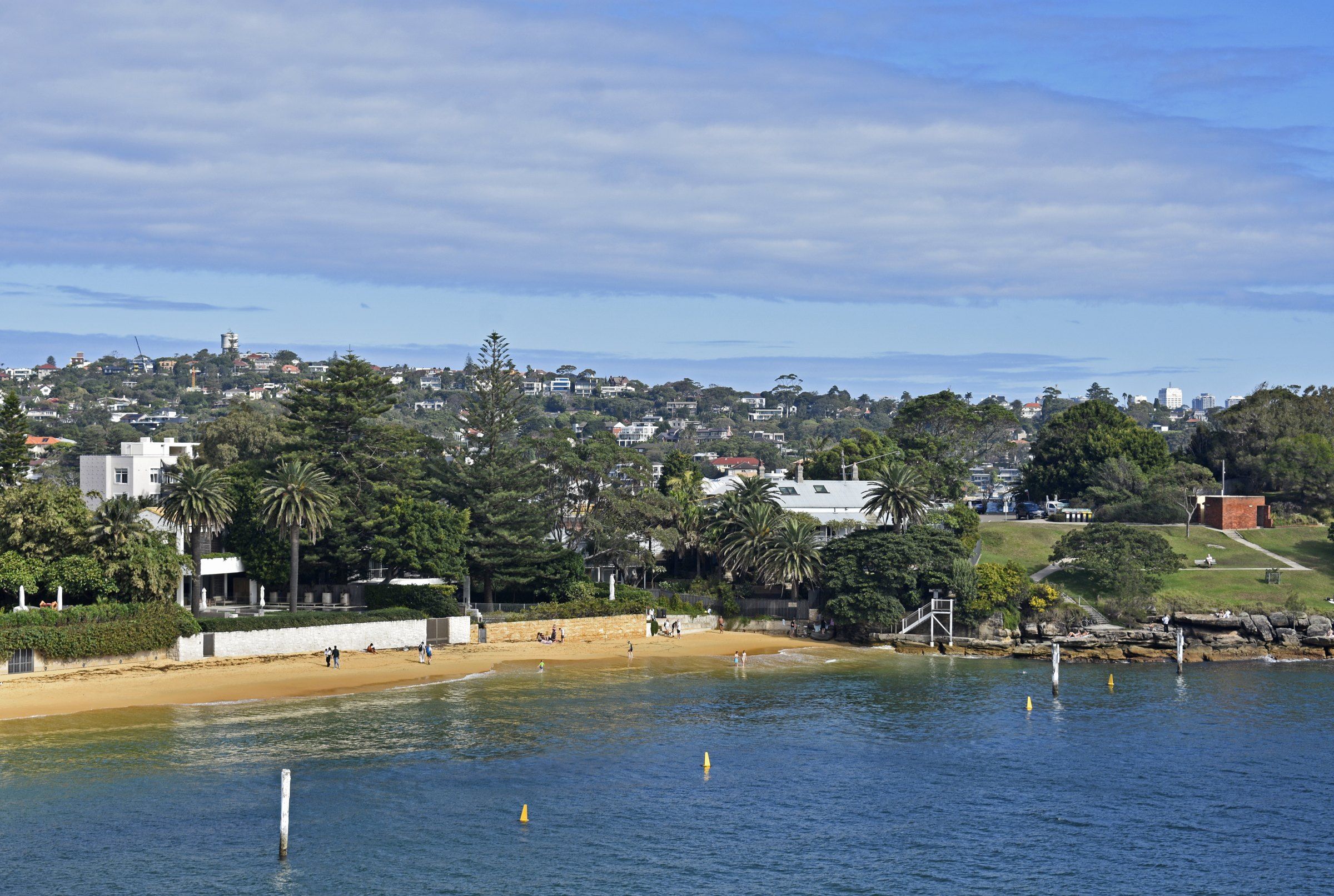 Camp Cove beach seen from the lookout above, the harbour beyond