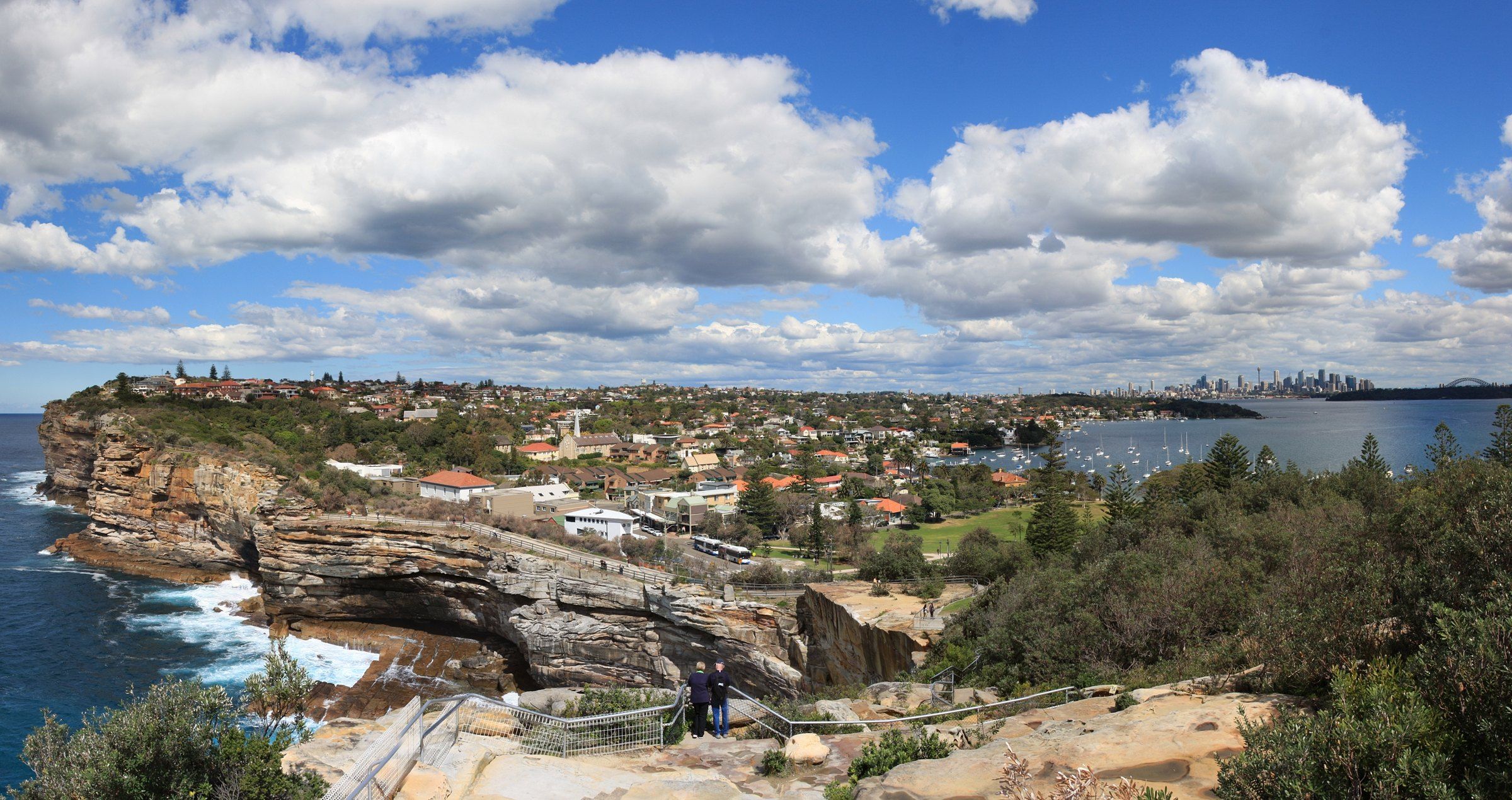 The sandstone ocean cliffs of The Gap at Watsons Bay on a sunny day